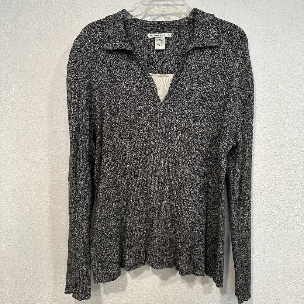 Vintage Reference Point Pullover Sweater Gray Cotton Knit Long Sleeve Plus Sz 2X